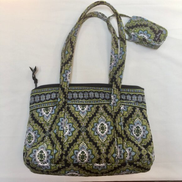 Vera Bradley Handbags - Vintage 90s Y2K Vera Bradley Blue Green White Tote Hand Bag Quilted Zipper EUC